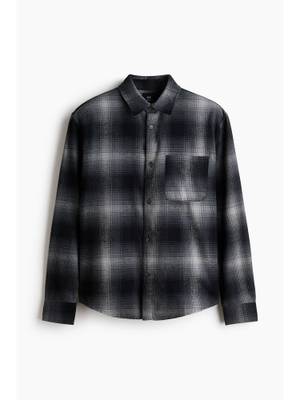 Buy H&M Men Black Loose Fit Flannel Shirt (S) - Image 1