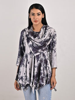 Bohame - Layla Light Grey Tie-Dye Frill Top
