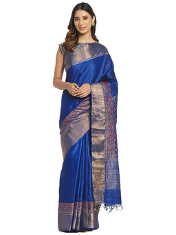 Fabindia - Blue Hand Block Print Silk Saree