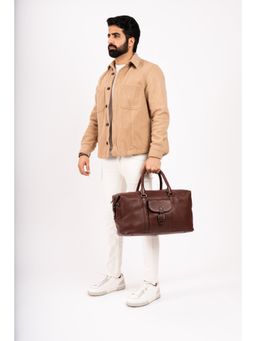 Eske - Mid-Brown-Vintage Bandit Unisex Leather Oversized Travel Duffle Bag 15 L Capacity