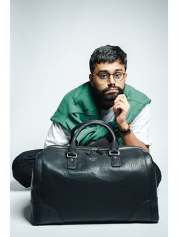 Eske - Leather Large Textured Duffle Bag-Detachable Strap-Laptop Compartment-Black Shrunken