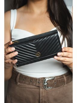 Eske - Black Solid Two Fold Wallet For Women