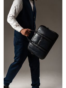 Eske - Clark Unisex Laptop Briefcase, Upto 13 Inch (Navy Blue Hand-Stitched)
