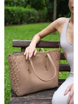 Eske - Sand Quilted Leather Tote Bag for Women