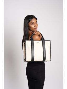 Eske - Ivory Black Solid Leather Tote Bag for Women