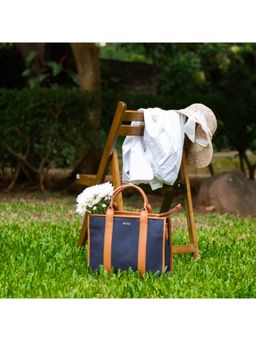 Eske - Navy Cognac Solid Leather Tote Bag for Women