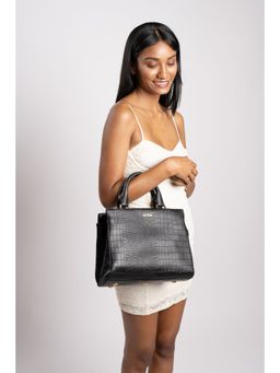 Eske - Nova Black Vegan Leather Croco Design Satchel for Women