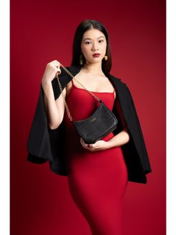 Eske - Jena Black Animal Print Vegan Leather Shoulder Bag