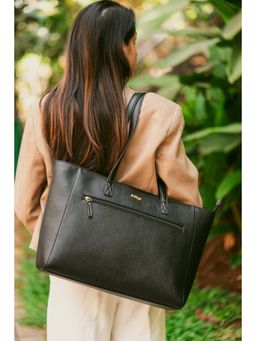 Eske - Myriane Black Solid Vegan Leather Office Tote