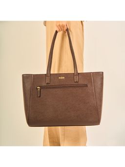 Eske - Myriane Brown Solid Vegan Leather Office Tote