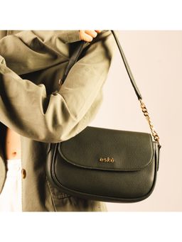 Eske - Adeline Green Solid Vegan Leather Shoulder Bag