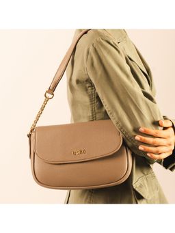 Eske - Adeline Taupe Solid Vegan Leather Shoulder Bag