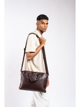 Eske - Unisex Snowel 14 Brown Textured Leather Laptop Messenger Bag with Shoulder Strap