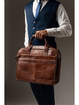 Eske - Unisex Henri Tan Textured 15 Genuine Leather Laptop Messenger Bag with Shoulder Strap