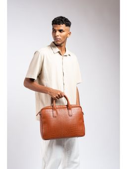 Eske - Unisex Martin Tan Printed 13 Vegan Leather Laptop Messenger Bag with Shoulder Strap