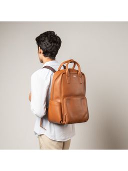 Eske - Owen Tan Solid Vegan Leather 14.5 L Unisex Backpack Fits Upto 15" Inch Laptop