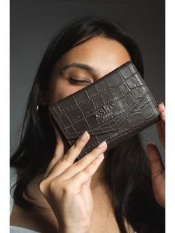 Eske - Vin Brown Animal Print Womens Genuine Leather Trifold Wallet