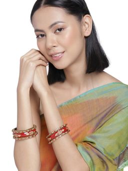 Accessher - Set of 6 Gold Plated Red Bangle Set for Women - 2.4