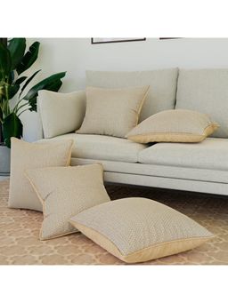 Kuber Industries - Cream Jute Square Couch Cushion Covers (Pack of 5)