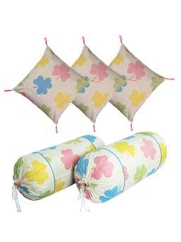 Kuber Industries - Beige Cotton Floral Bolster & Cushion Covers