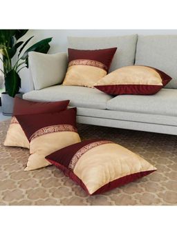 Kuber Industries - Maroon Dupion Polyester Centre Lace Cushion Covers (Pack of 5)