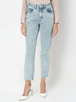 VERO MODA - Women's Blue Embellished Skinny High Waist Jeans