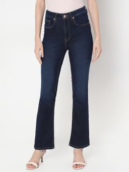 VERO MODA - Women's Blue Solid Boot Cut High Waist Jeans