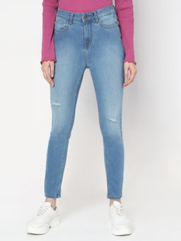 VERO MODA - Women's Blue Solid Skinny High Waist Jeans