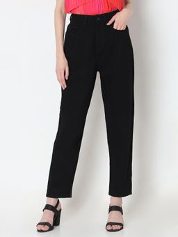 VERO MODA - Women's Black Solid Regular High Waist Jeans