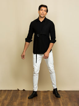 Echke - Black Shirt with One Side Harness Buckle