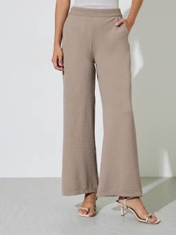 Styli - Women Beige Textured Polyester Blend Pant