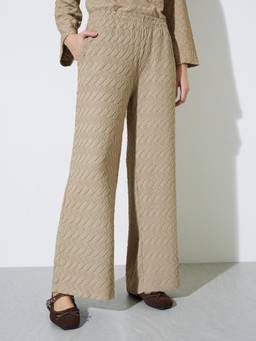 Styli - Women Cream Textured Knitted Pant