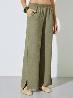 Styli - Women Green Textured Knitted Pant