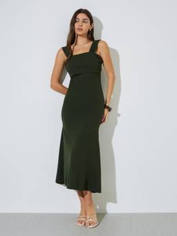 Styli - Women Olive Solid/Plain Polyester Dress