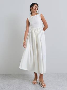 Styli - Women Off White Solid/Plain Cotton Dress
