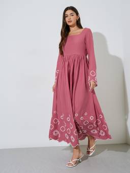 Styli - Women Pink Embroidered Cotton Dress