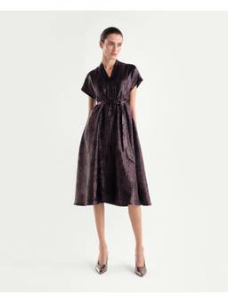 RAREISM - Women Metallic Floral Polyester Dress with Belt