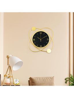 HomeTown - Rhythm Metal and Glass Orbit Wall Clock in Black Gold Colour