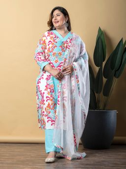 Readiprint - Women Blue Floral Kurta with Pant and Dupatta (Set of 3)