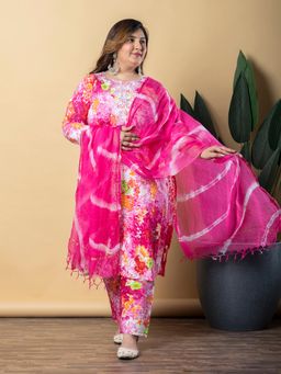 Readiprint - Women Pink Floral Kurta with Pant and Dupatta (Set of 3)