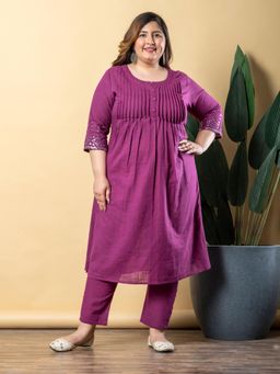 Readiprint - Women Purple Embroidered Kurta with Palazzo (Set of 2)