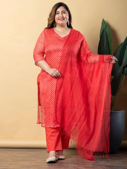 Readiprint - Women Red Printed Kurta with Pant and Dupatta (Set of 3)