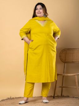 Readiprint - Women Yellow Embroidered Kurta with Pant and Dupatta (Set of 3)