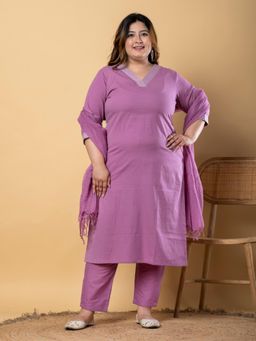 Readiprint - Women Purple Embroidered Kurta with Pant and Dupatta (Set of 3)