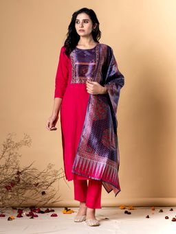Readiprint - Women Pink Embroidered Kurta with Pant and Dupatta (Set of 3)