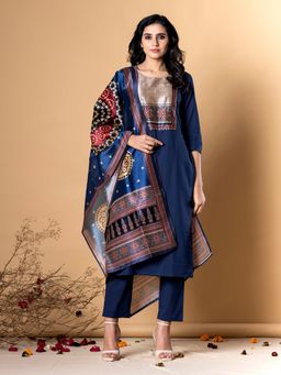 Readiprint - Women Navy Blue Printed Kurta with Pant and Dupatta (Set of 3)