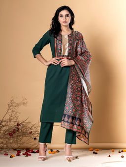 Readiprint - Women Green Embroidered Kurta with Pant and Dupatta (Set of 3)