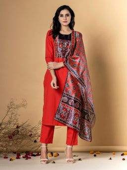 Readiprint - Women Orange Printed Kurta with Pant and Dupatta (Set of 3)