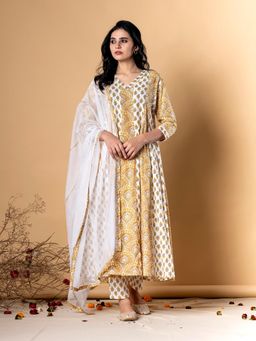 Readiprint - Women Yellow Floral Kurta with Pant and Dupatta (Set of 3)