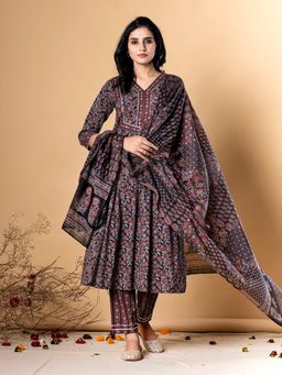 Readiprint - Women Black Floral Kurta with Pant and Dupatta (Set of 3)